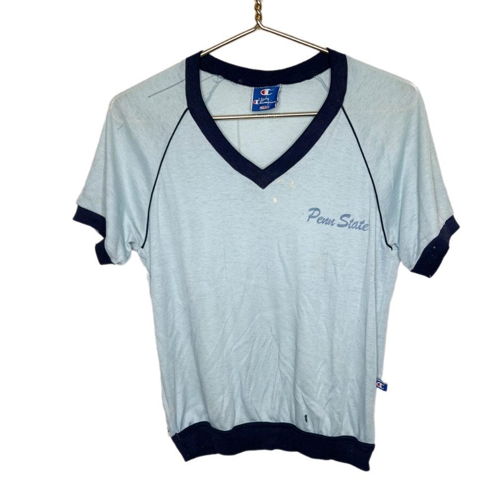 Vintage Penn State Lady Champion Sheer V Neck Tee Shirt Ringer